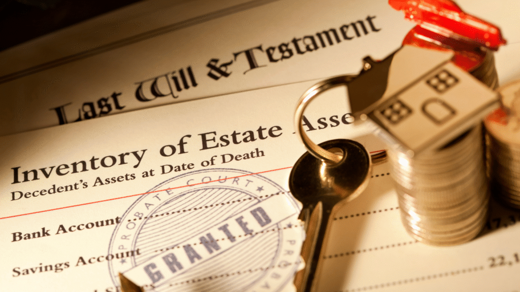 Last Will and Testament and Inventory of Estate Assets with house key and coins, symbolizing estate and inheritance tax planning in Bay Area.
