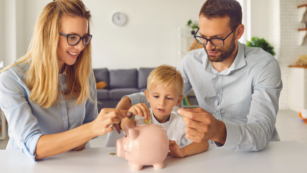 Parents teaching child financial responsibility