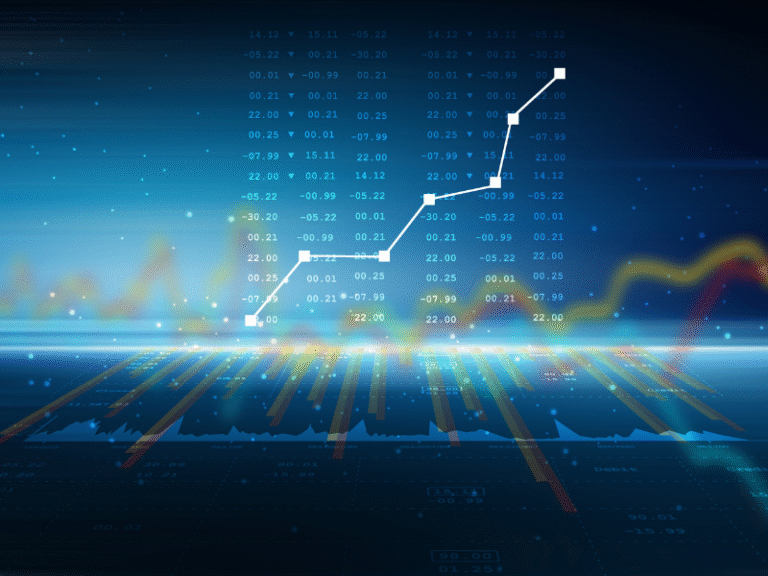 Stock market performance analysis with rising trend line