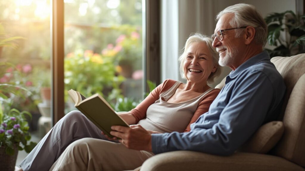 A smiling older couple enjoying life.