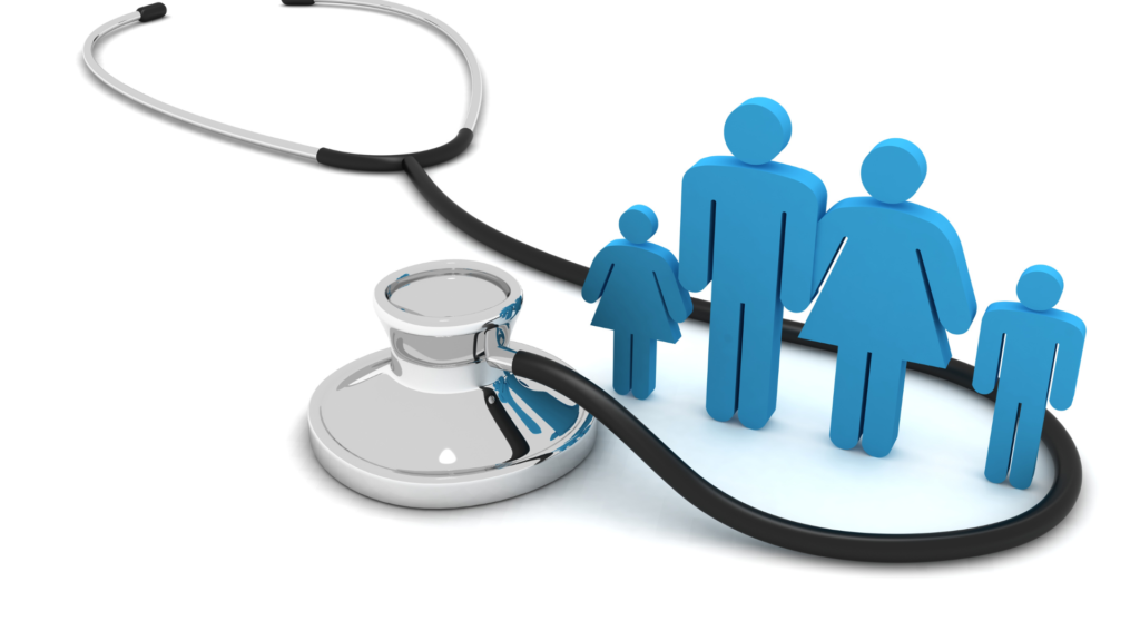 The foundation of risk management illustrated by family protection and health insurance symbols