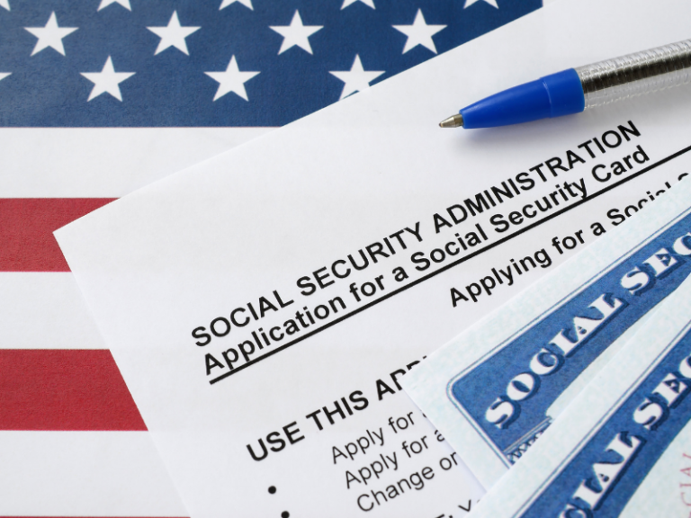 Social Security application form and card for retirement benefit planning